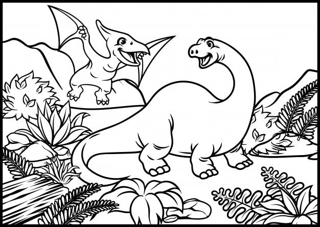 Dibujo de Brontosaurio y Murciélago para Colorear y Imprimir