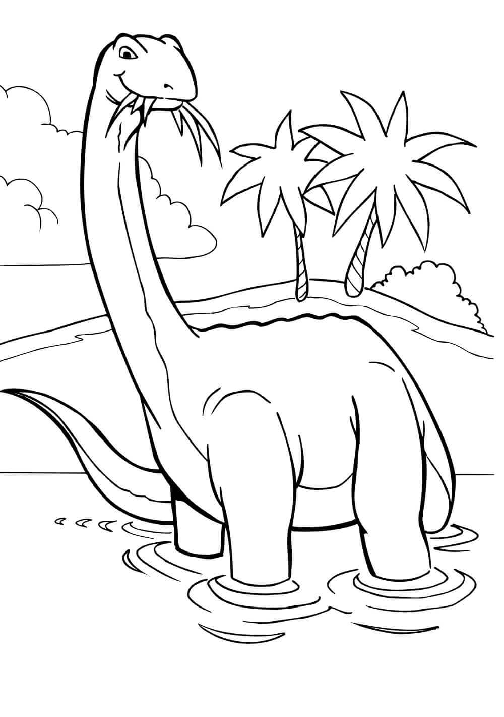 dibujo dino brontosaurus come hierba para colorear