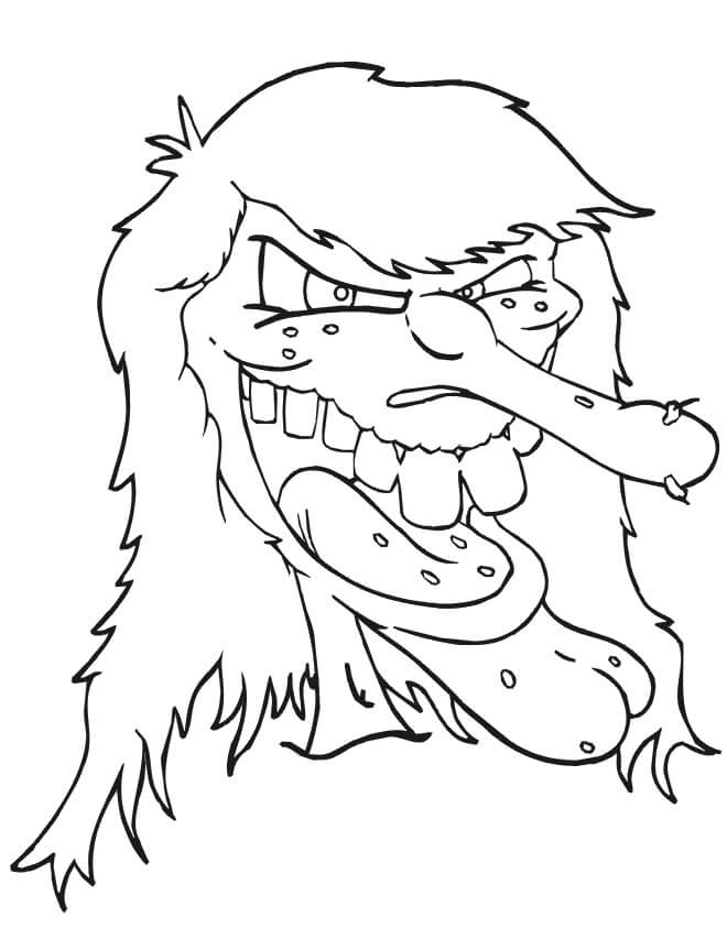 Dibujo de Bruja Cabeza de Miedo para Colorear y Imprimir