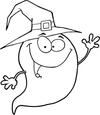 Dibujo de Bruja Fantasma Divertida para Colorear y Imprimir