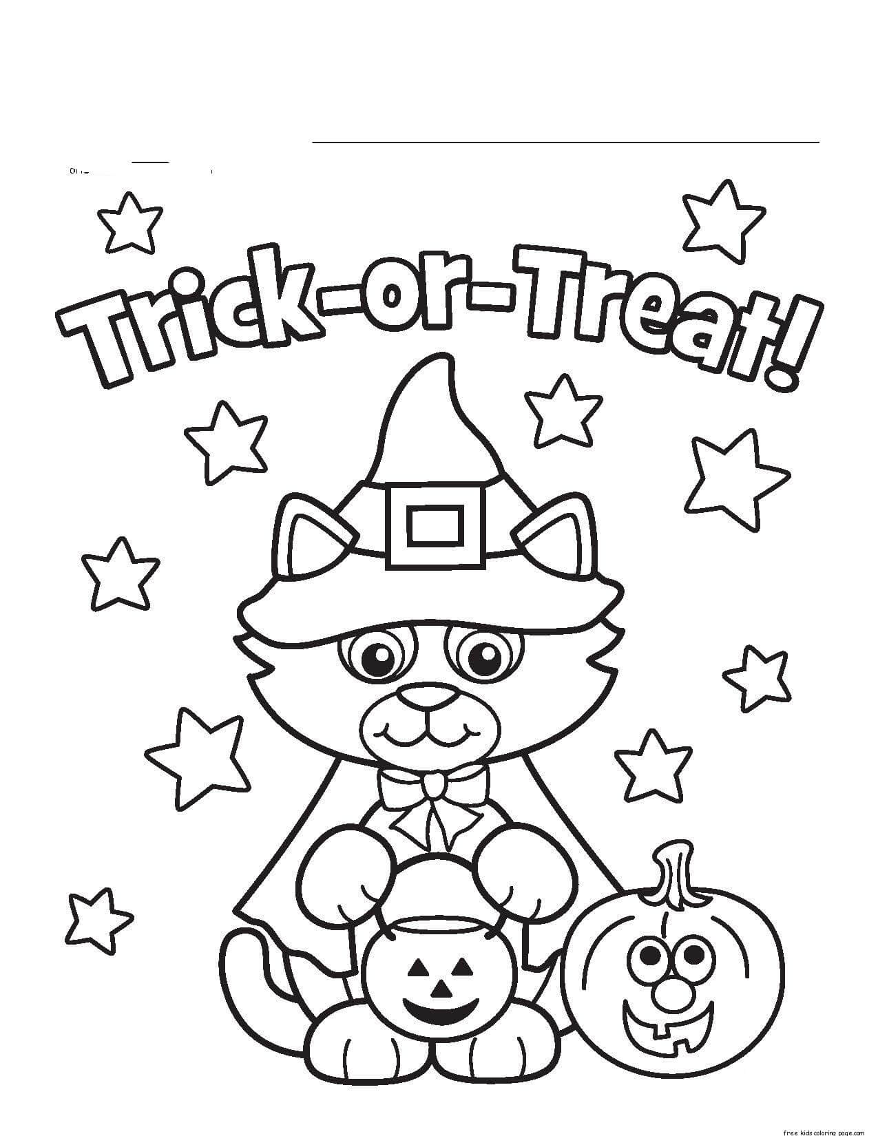Dibujo de Bruja Gato de Trick Or Treats para Colorear y Imprimir