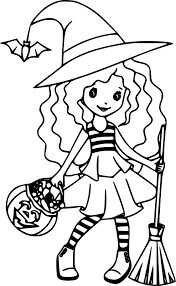 Dibujo de Bruja Hermosa Niña para Colorear y Imprimir