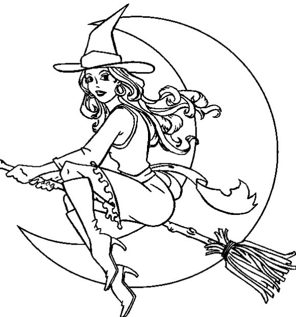 Dibujo de Bruja Volando para Colorear y Imprimir