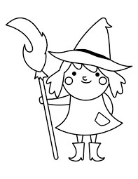 Dibujo de Linda Niña Bruja Sonriendo para Colorear y Imprimir