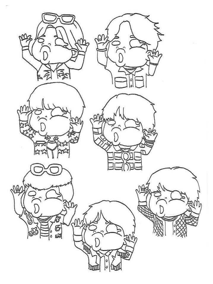 dibujo divertido chibi bts para colorear