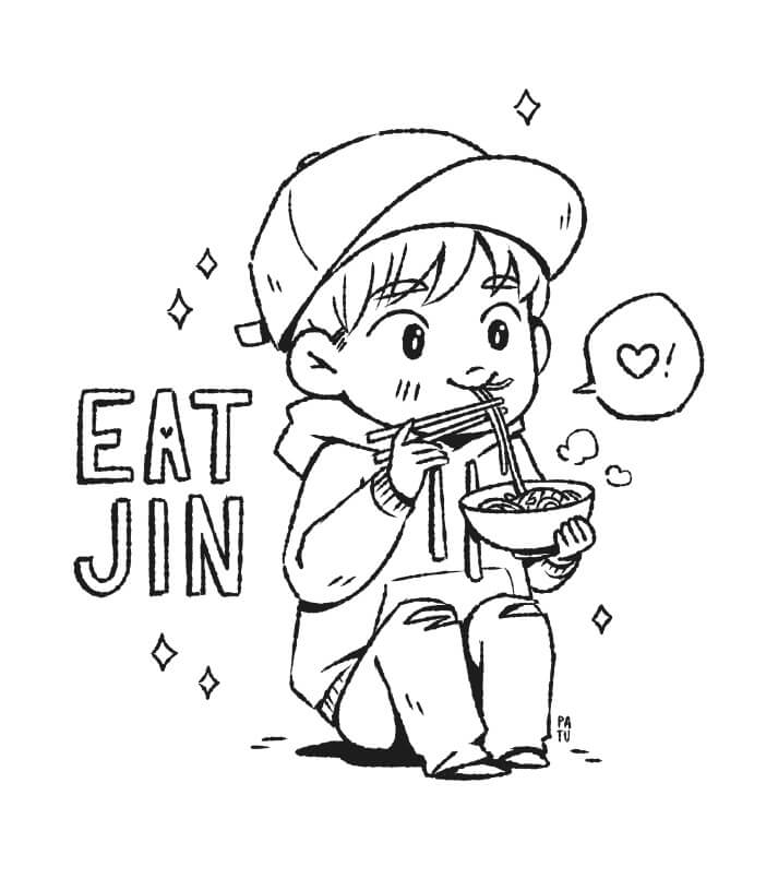 dibujo fideos de comida chibi jin para colorear