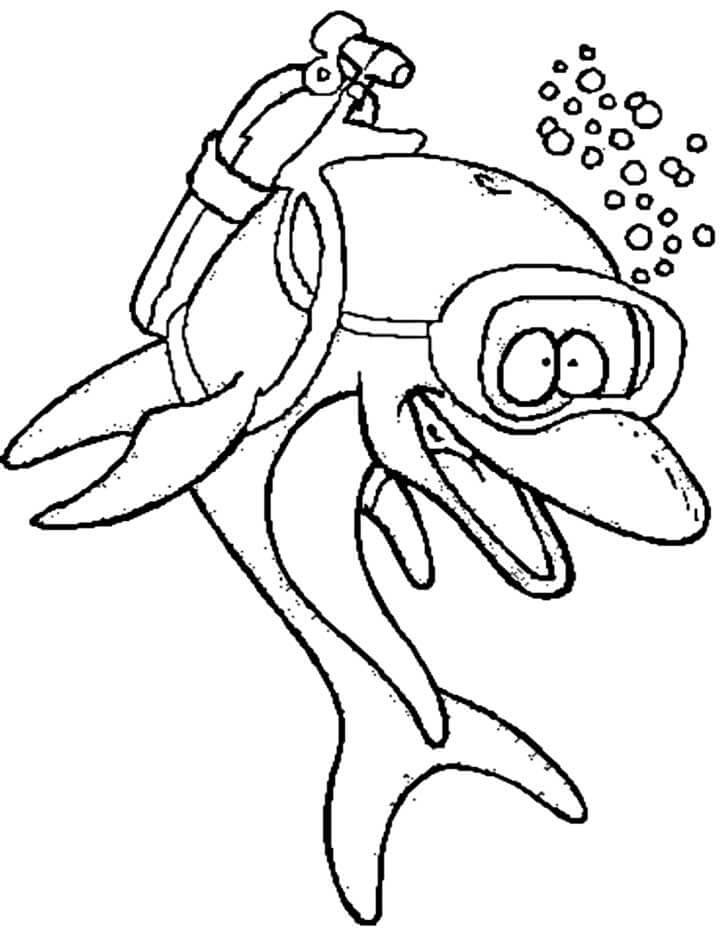 Dibujo de Buceador de Delfines para Colorear y Imprimir