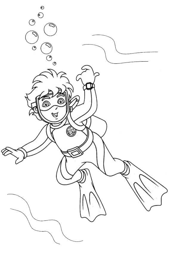 Dibujo de Buceo Divertido para Niños para Colorear y Imprimir