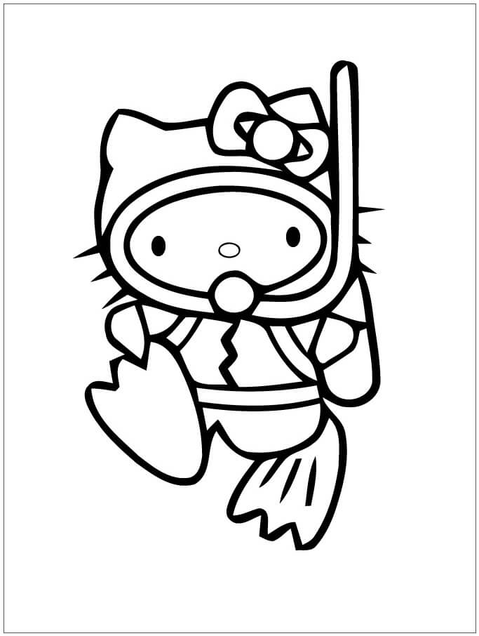 Dibujo de Buceo Hello Kitty para Colorear y Imprimir