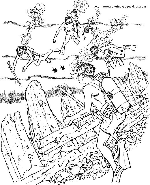 Dibujo de Cinco Personas Buceando para Colorear y Imprimir