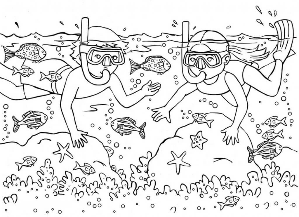 Dibujo de dos Buceadores para Colorear y Imprimir