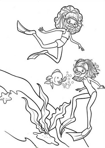Dibujo de dos Niñas Buceo para Colorear y Imprimir