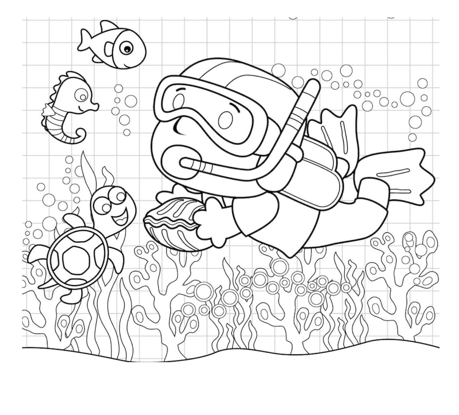 Dibujo de Pequeño Buceador para Colorear y Imprimir