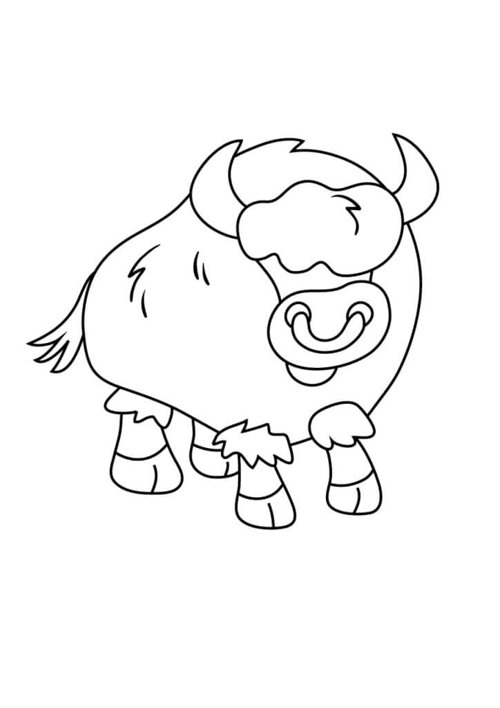 Dibujo de Bufalo de Dibujos Animados para Colorear y Imprimir