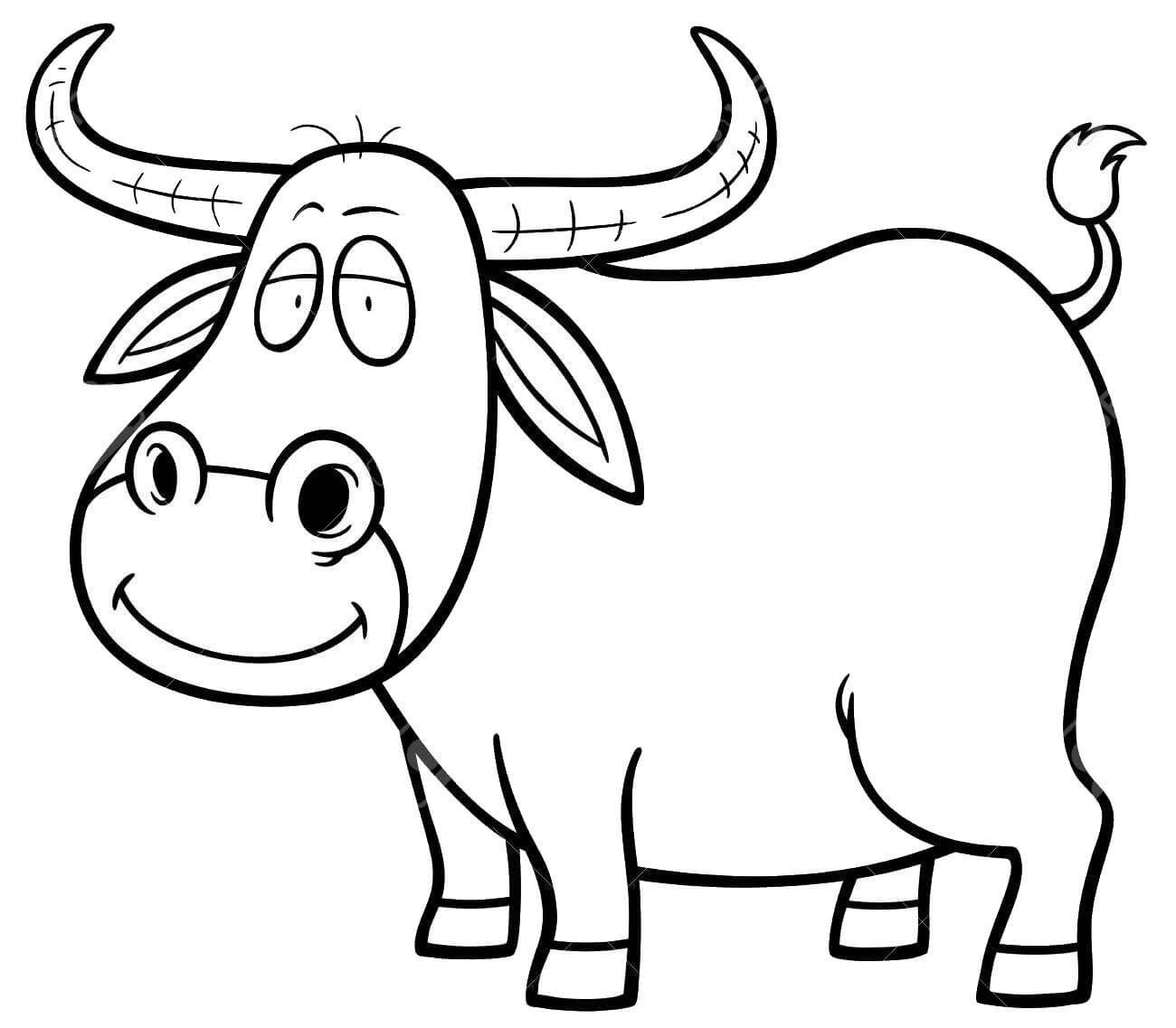 Dibujo de Bufalo Lindo Sonriente para Colorear y Imprimir