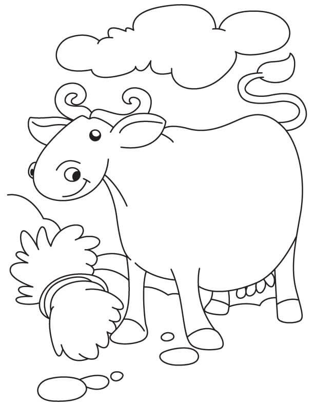 Dibujo de Bufalo Sonriente Con Hierba para Colorear y Imprimir