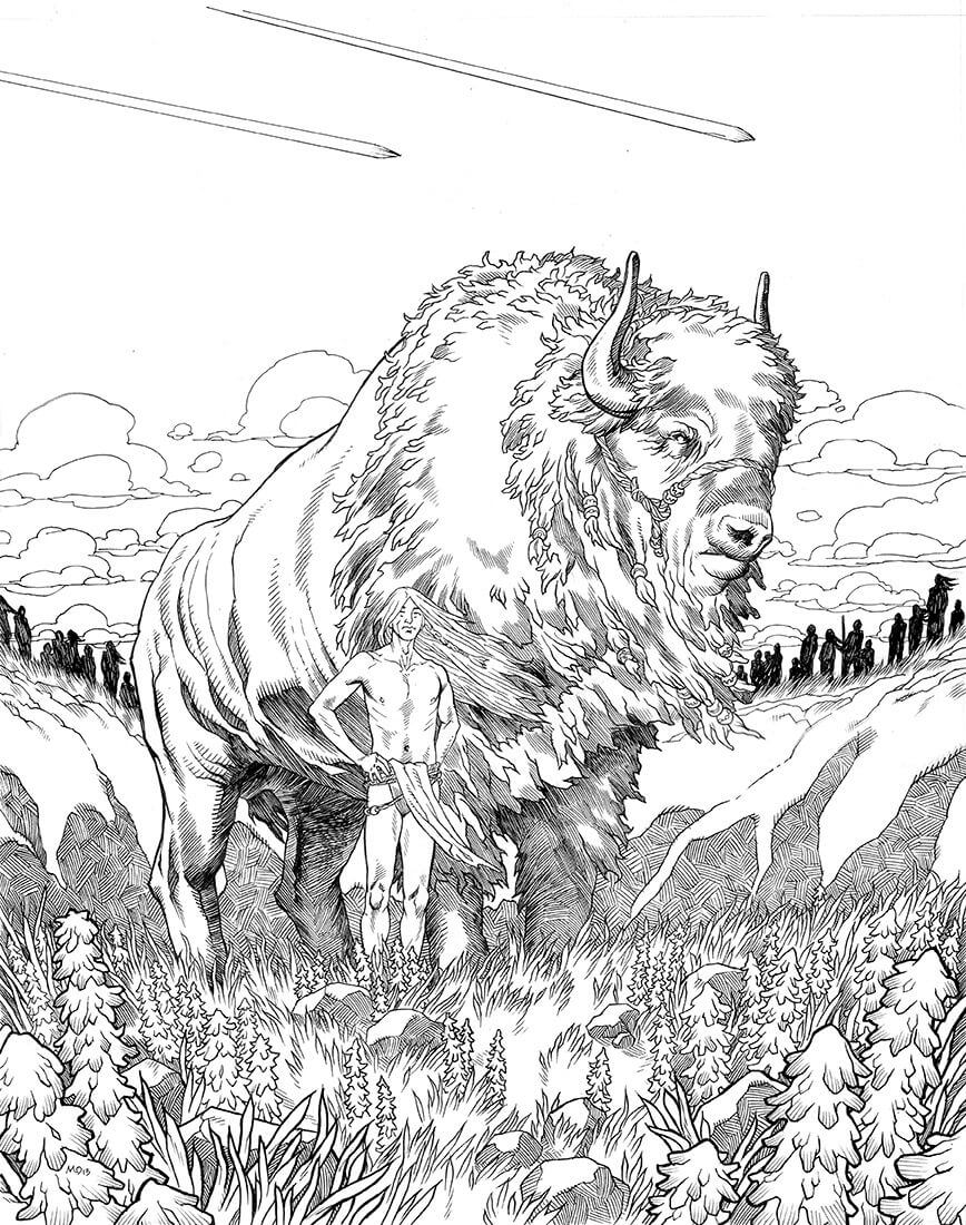Dibujo de Gran Bufalo Blanco para Colorear y Imprimir