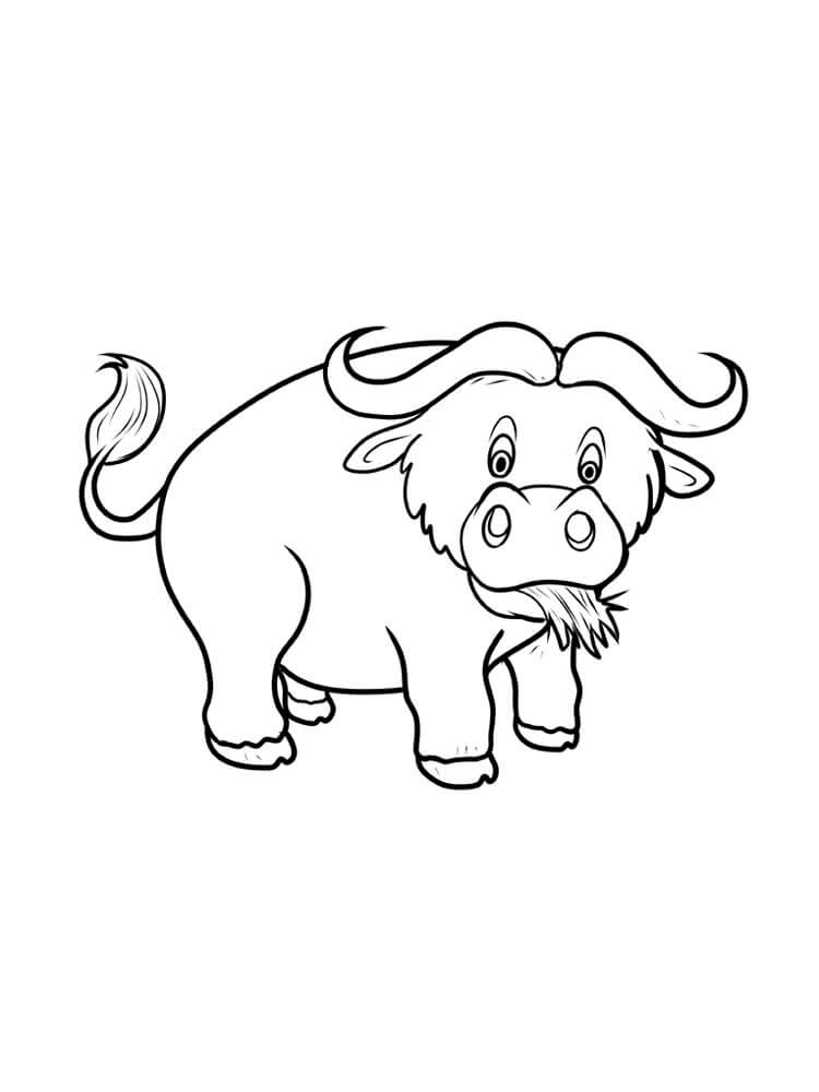 Dibujo de Pequeño Bufalo Comiendo Hierba para Colorear y Imprimir