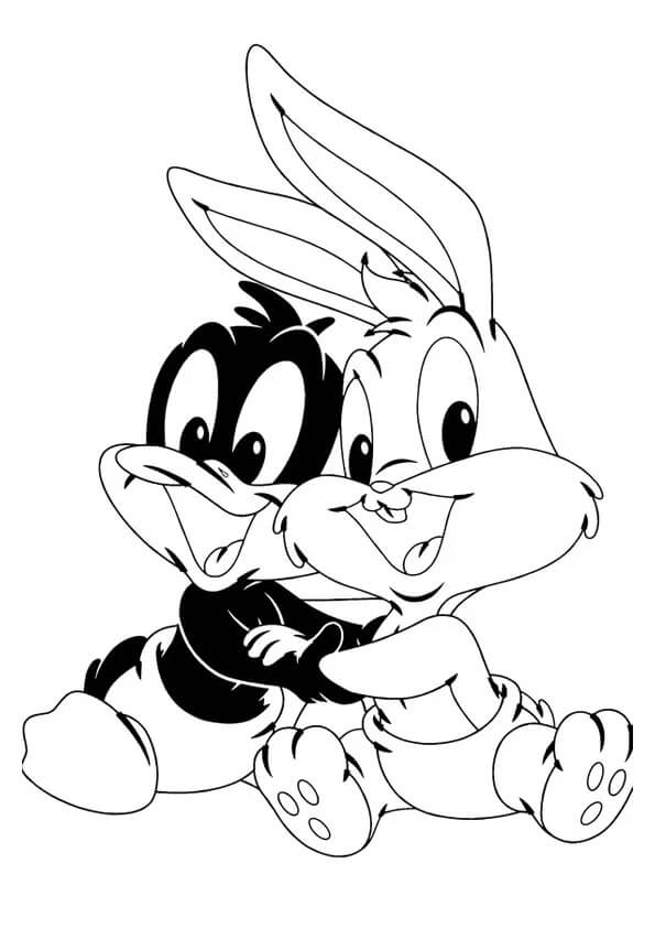 Dibujo de Bebé Bugs Bunny y Amigo para Colorear y Imprimir