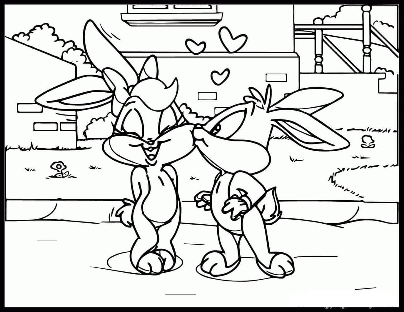 Dibujo de Bebé Bugs Bunny y Lola Besados para Colorear y Imprimir