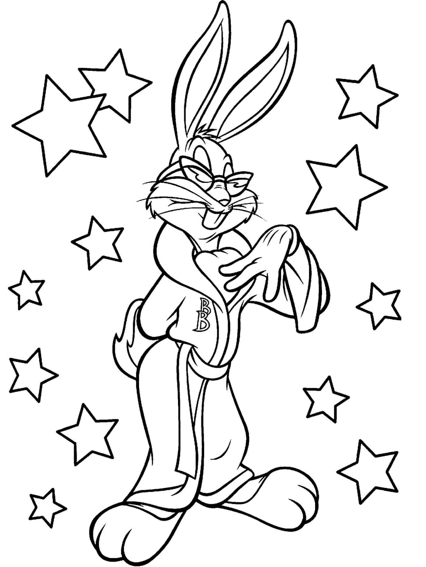 Dibujo de Bugs Bunny Con Estrellas para Colorear y Imprimir