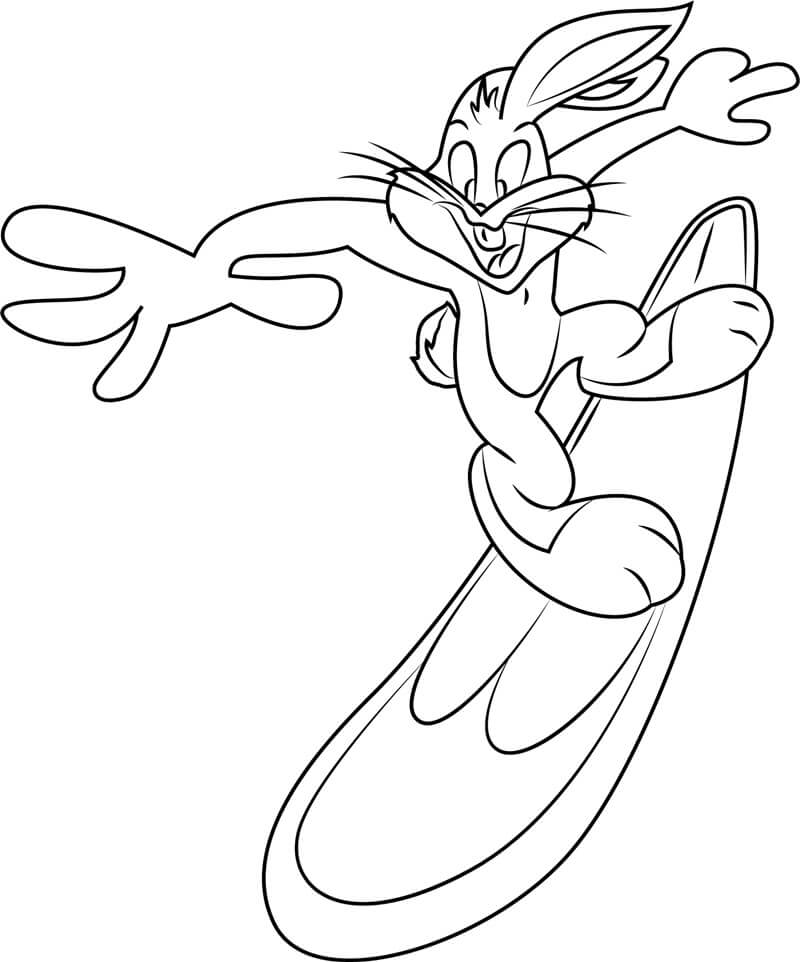 Dibujo de Bugs Bunny Windsurfing para Colorear y Imprimir