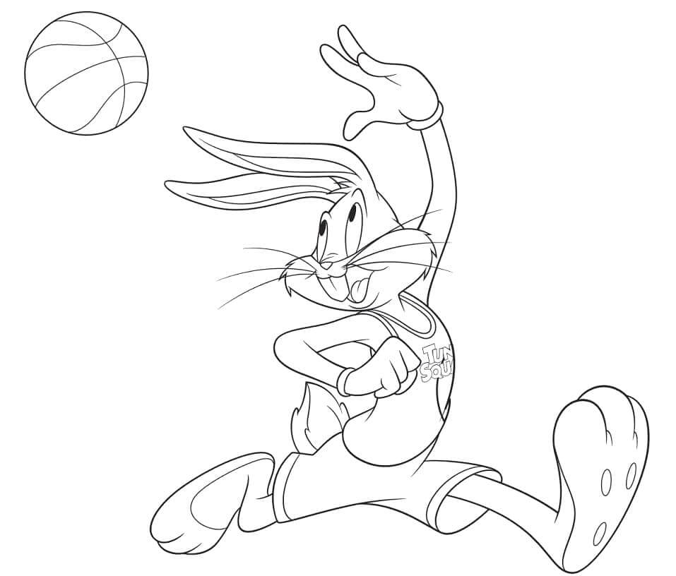 Dibujo de Correr Bugs Bunny Jugando Baloncesto para Colorear y Imprimir