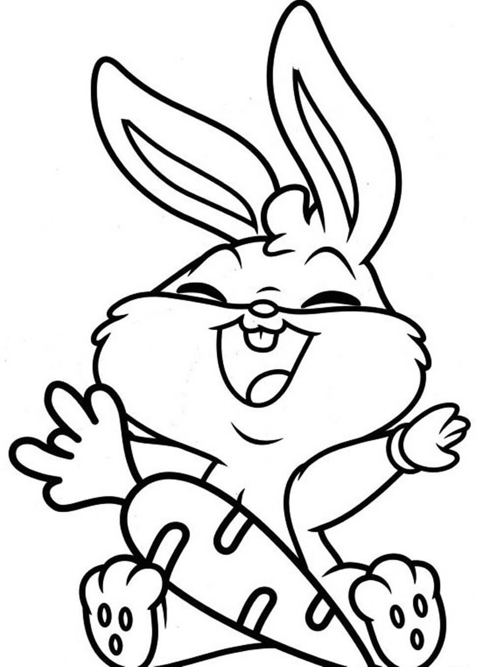 Dibujo de Divertido Bebé Bugs Bunny Con Zanahoria para Colorear y Imprimir