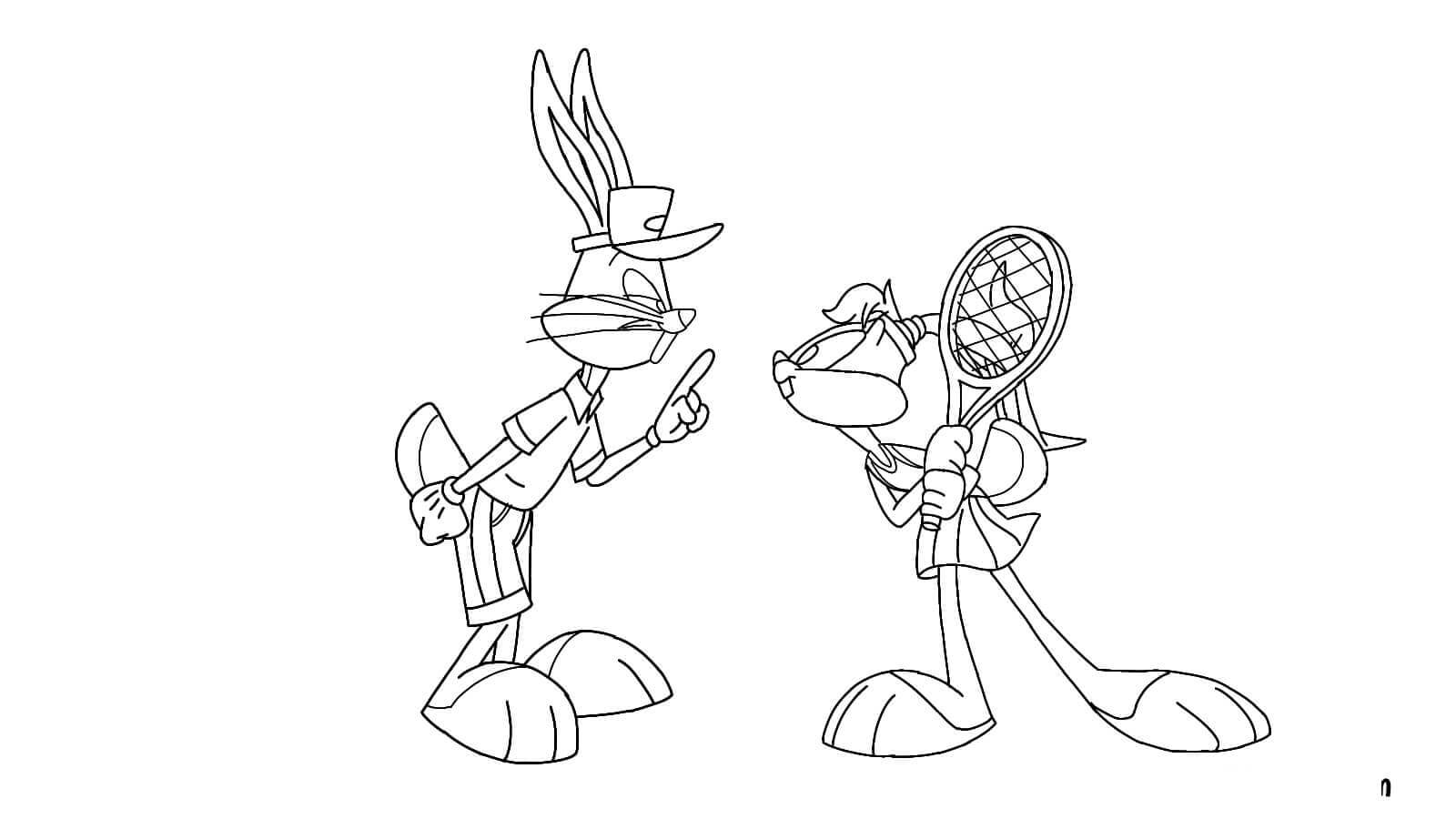Dibujo de Los Bebés Bugs Bunny y Lola Juegan Al Tenis para Colorear y Imprimir