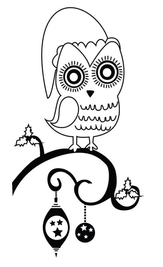 Dibujo de Búho En Navidad para Colorear y Imprimir