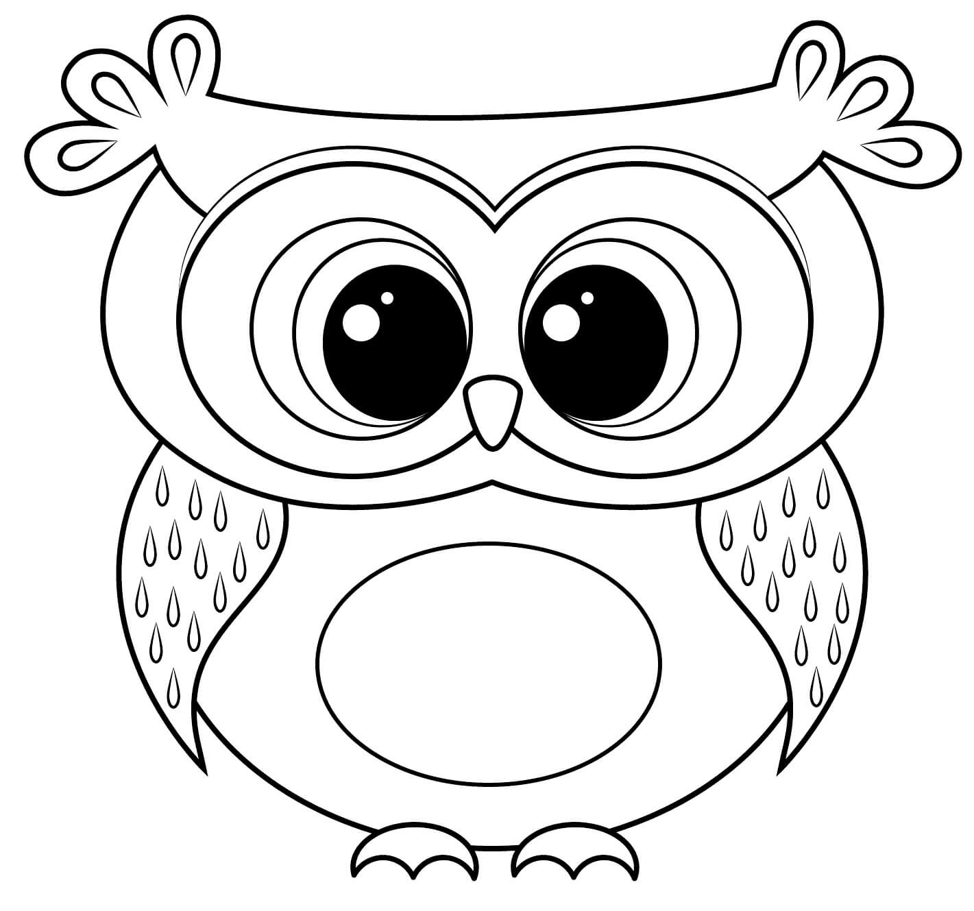 Dibujo de Búho Kawaii para Colorear y Imprimir