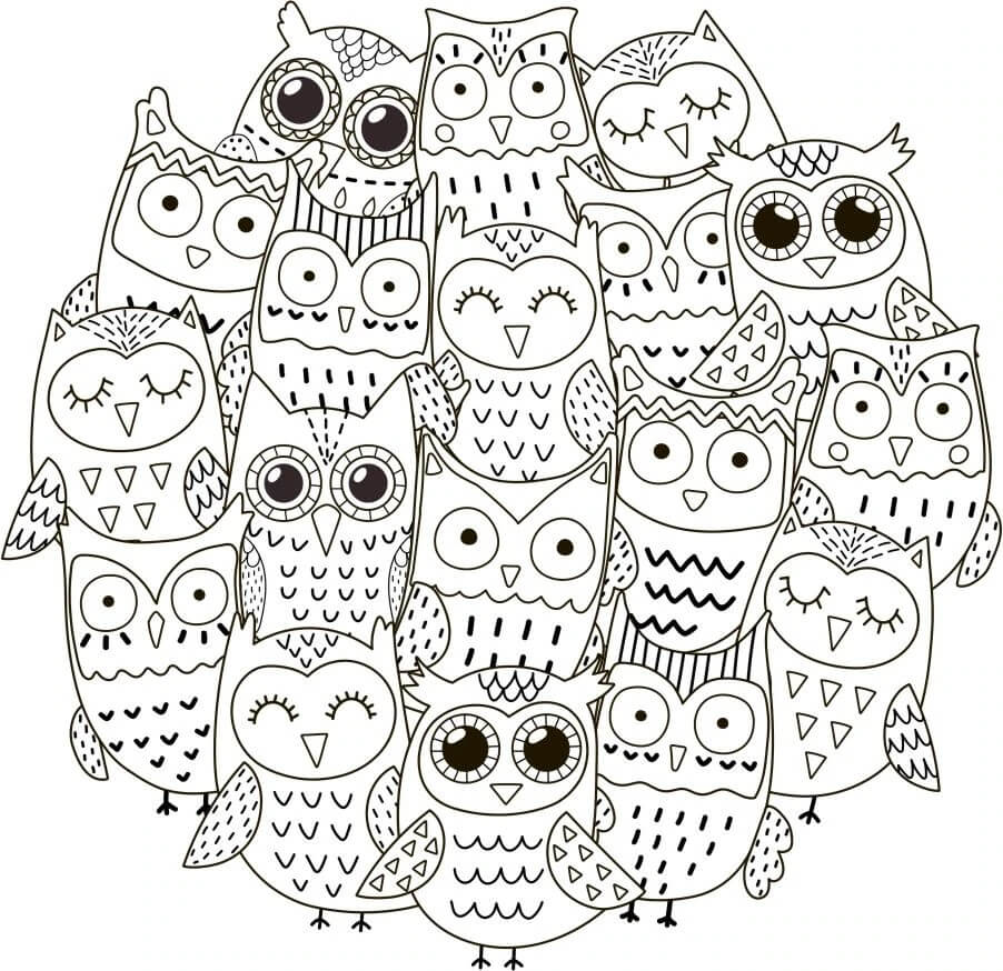 Dibujo de Búhos de Dibujos Animados para Colorear y Imprimir