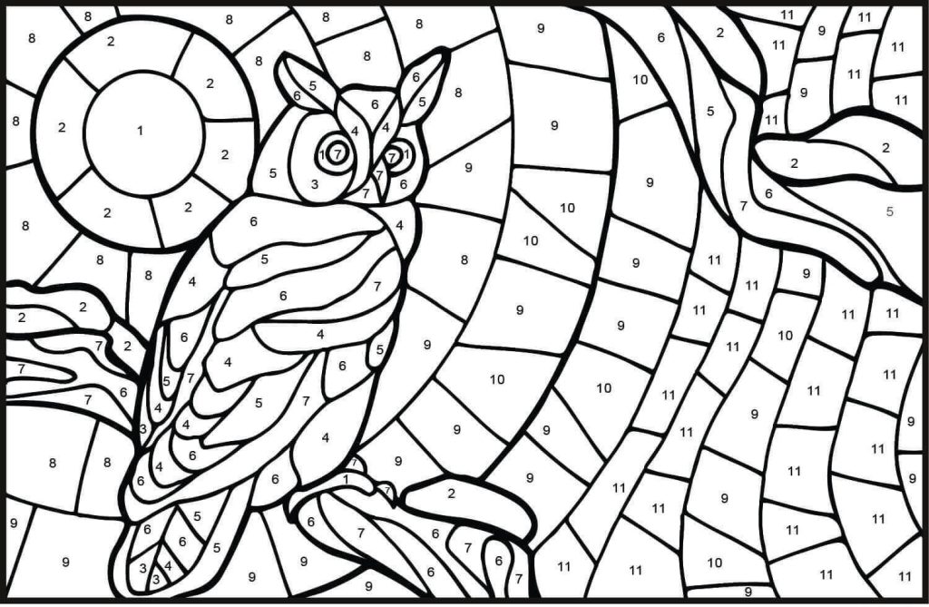 Dibujo de Colorear por Números Un Búho para Colorear y Imprimir