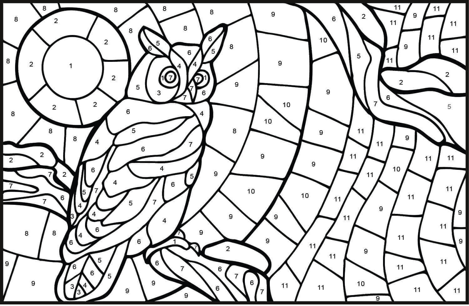 Dibujo de Colorear por Números Un Búho para Colorear y Imprimir