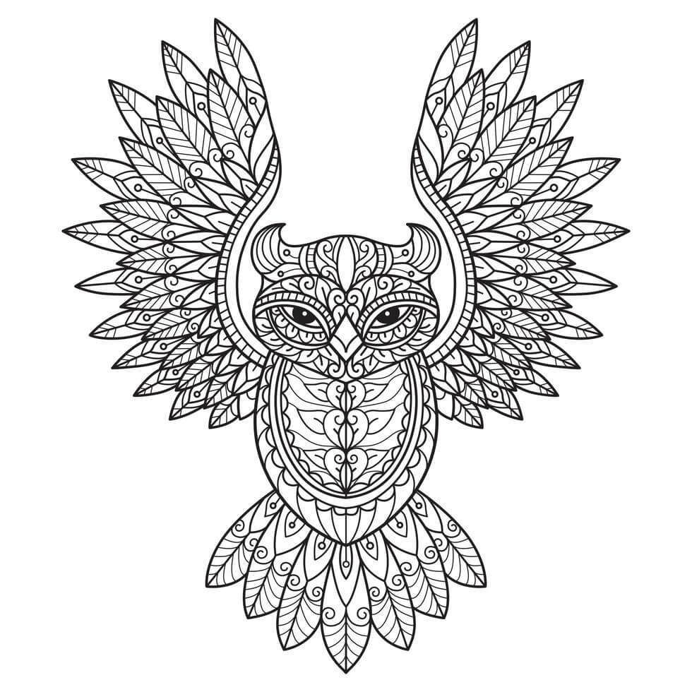 Dibujo de Mándala Búho Volando para Colorear y Imprimir