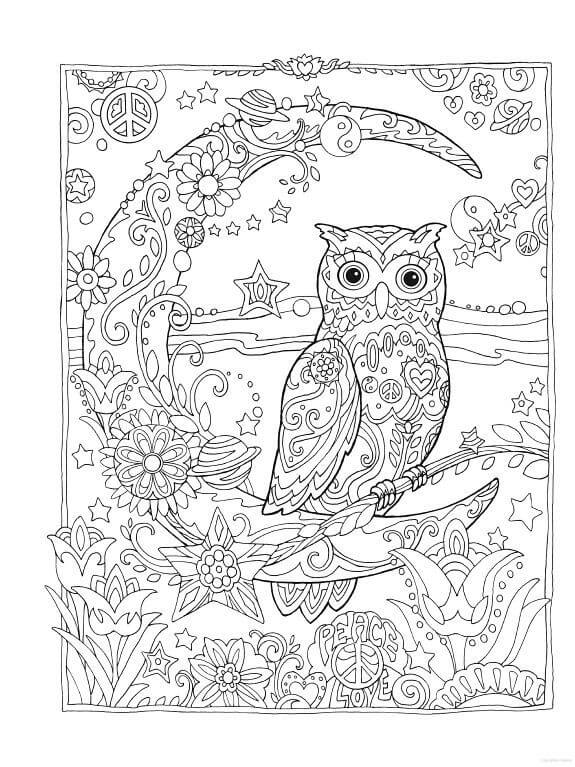 Dibujo de Mándala de Búho En La Noche para Colorear y Imprimir