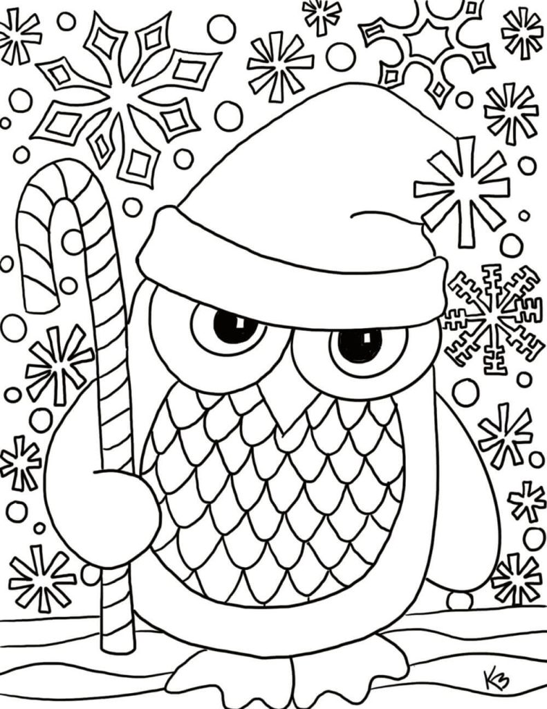 Dibujo de Papá Noel Búho para Colorear y Imprimir