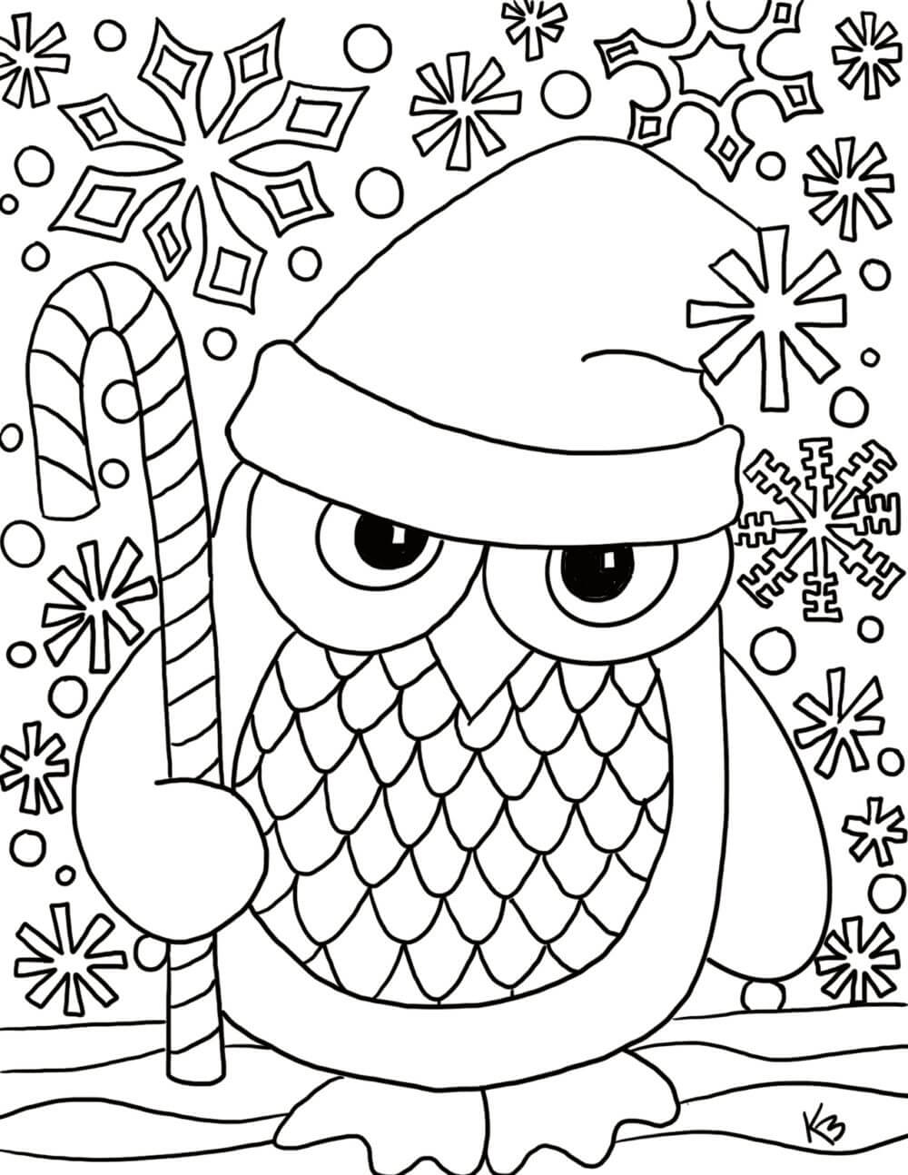 Dibujo de Papá Noel Búho para Colorear y Imprimir