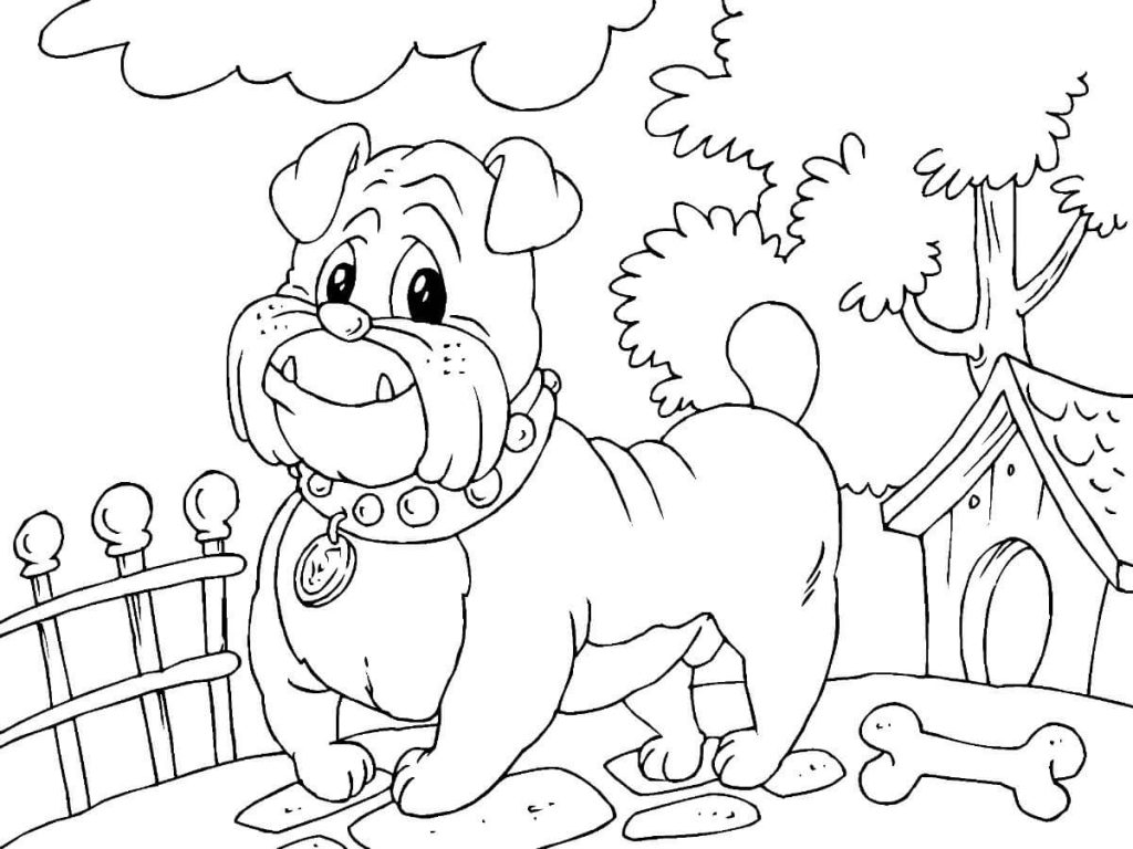 Dibujo de Bulldog de Dibujos Animados para Colorear y Imprimir