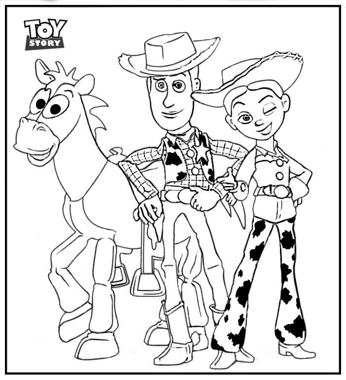 Dibujo de Woody Jessie y Bullseye para Colorear y Imprimir