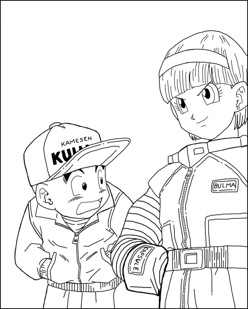 Dibujo de Bulma y Krillin para Colorear y Imprimir