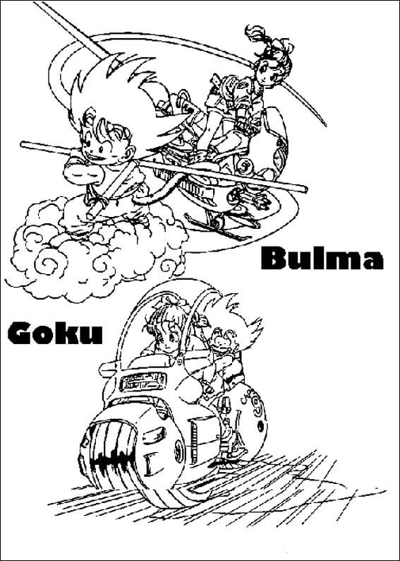 Dibujo de Goku y Bulma para Colorear y Imprimir