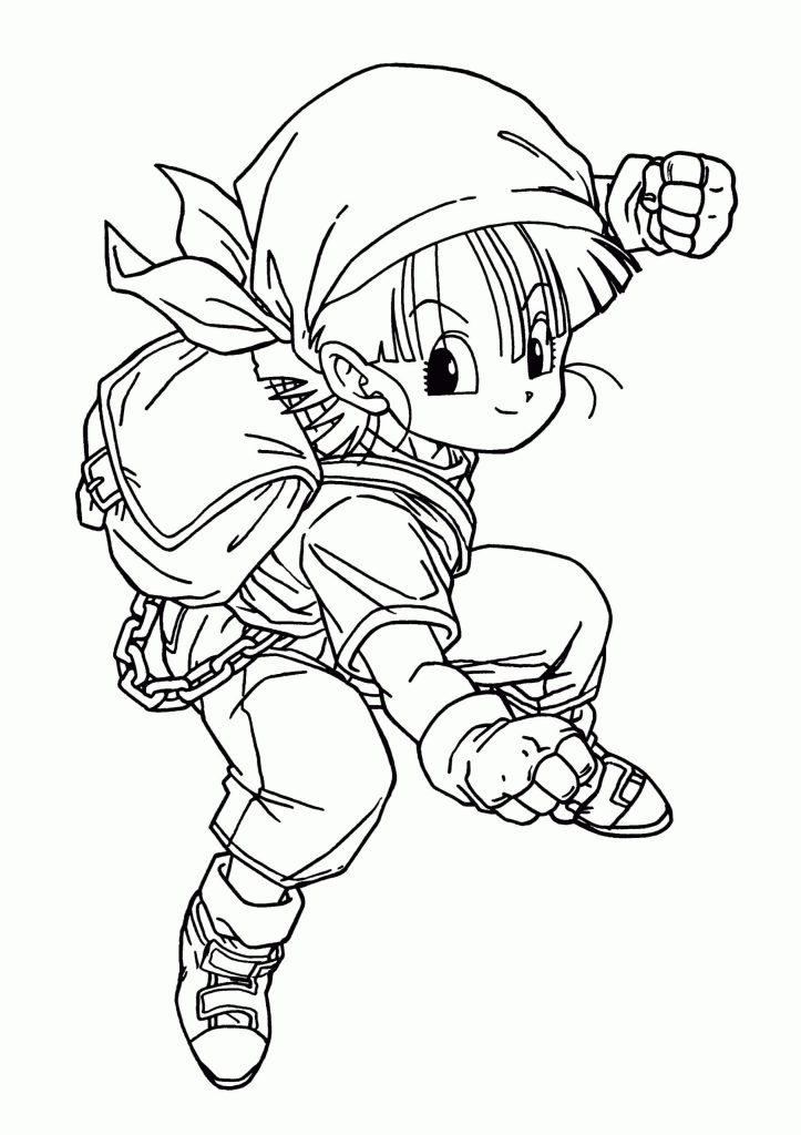 Dibujo de Pequeña Bulma Peleando para Colorear y Imprimir