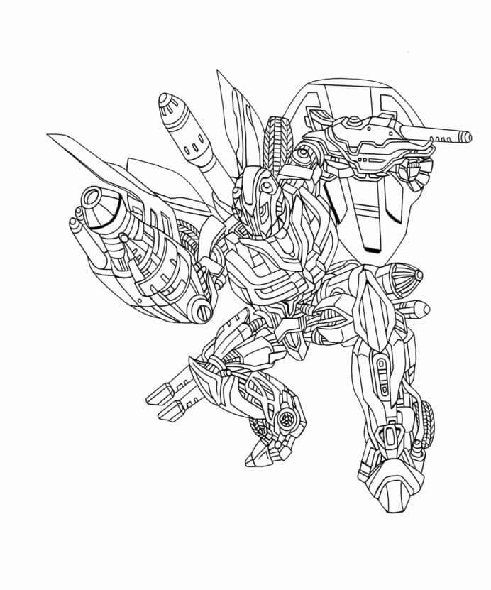 Dibujo de Bumblebee Con Armas para Colorear y Imprimir