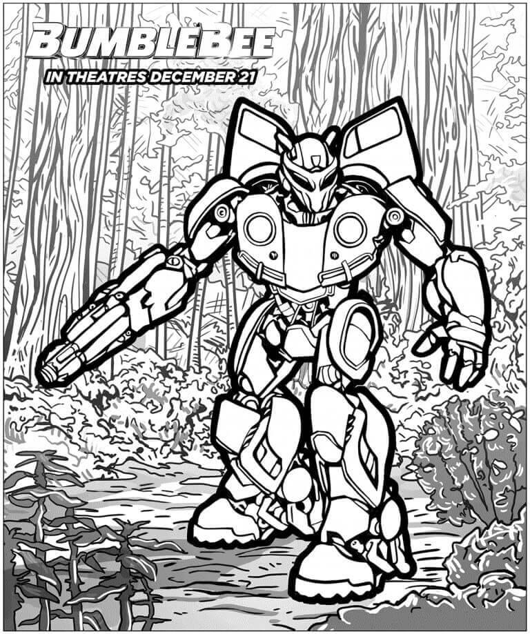 Dibujo de Bumblebee En El Bosque para Colorear y Imprimir