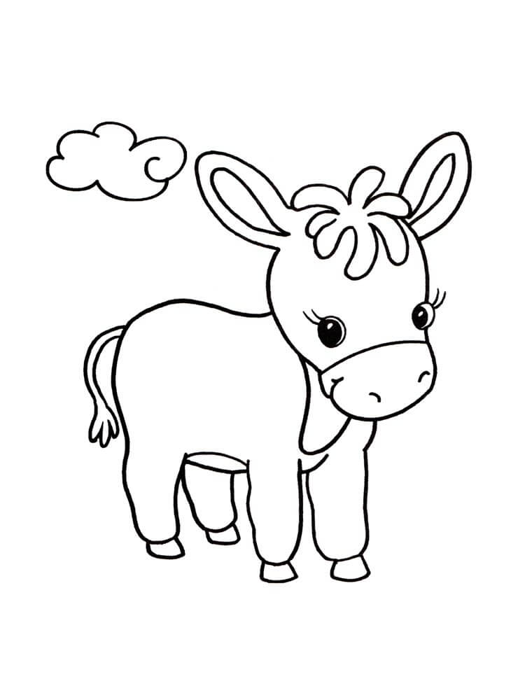 Dibujo de Bebé Burro Con Nube para Colorear y Imprimir