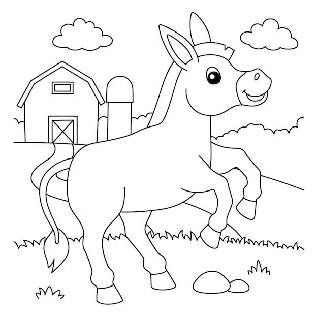 Dibujo de Burro Cerca de La Granja para Colorear y Imprimir
