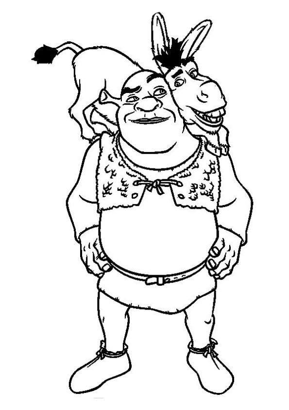 Dibujo de Burro Con Shrek para Colorear y Imprimir