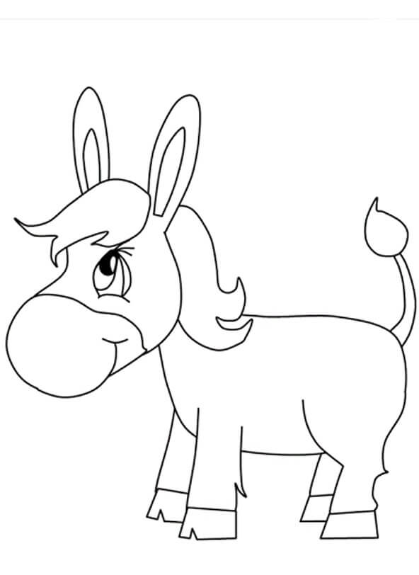 Dibujo de Burro de Dibujos Animados para Colorear y Imprimir