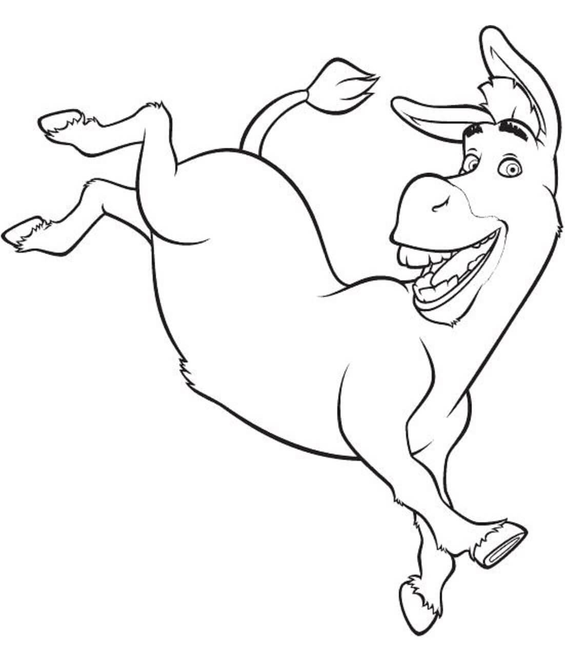 Dibujo de Burro Divertido de Dibujos Animados para Colorear y Imprimir